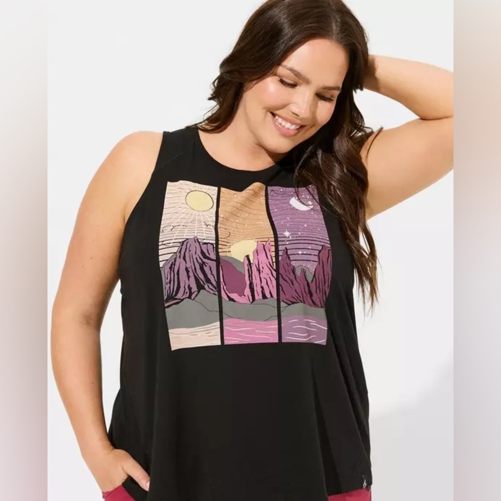 Torrid Size 0 0X Black Happy Camper Performance Cotton High Neck Active Tank Top